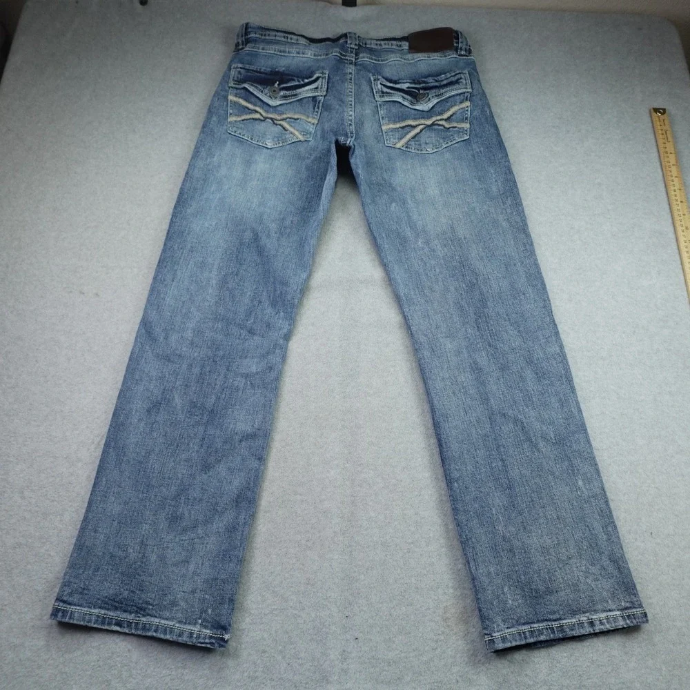 TK Axel Jeans Mens 32x32 Blue Faded Slim Boot Embroidered Flap Pocket